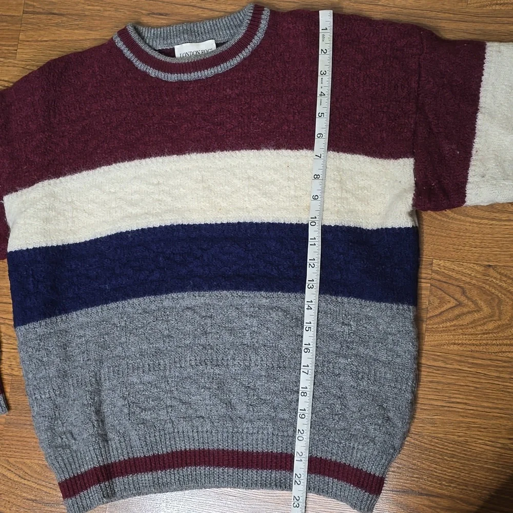 London Fog Wool Colorblock Sweater M | Vintage Blue Maroon White Gray